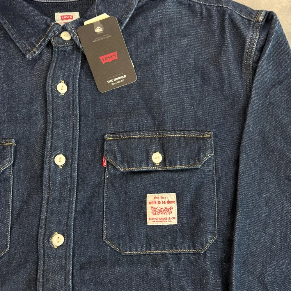 Levis Worker Shirt Mens XXL Blue Denim Relaxed Fit Long Sleeve Button Up Chore